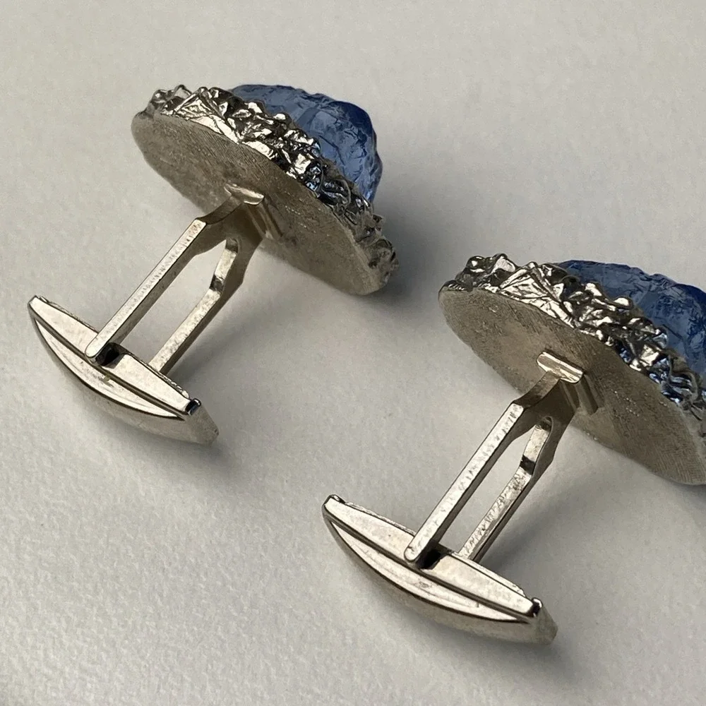 Vintage Blue Nugget Silver‎ Tone Cufflinks Pat. 2.974.381 Classic Retro Mens